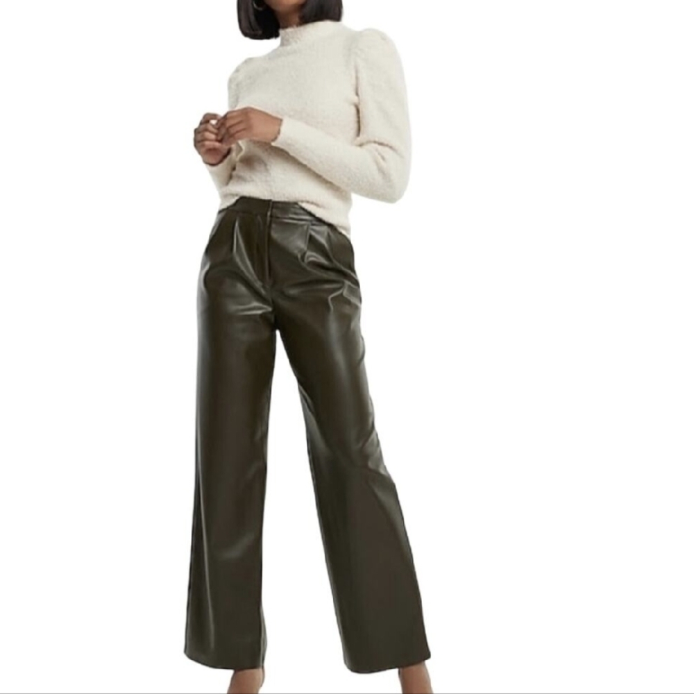 Olive Faux Leather Pant 10S